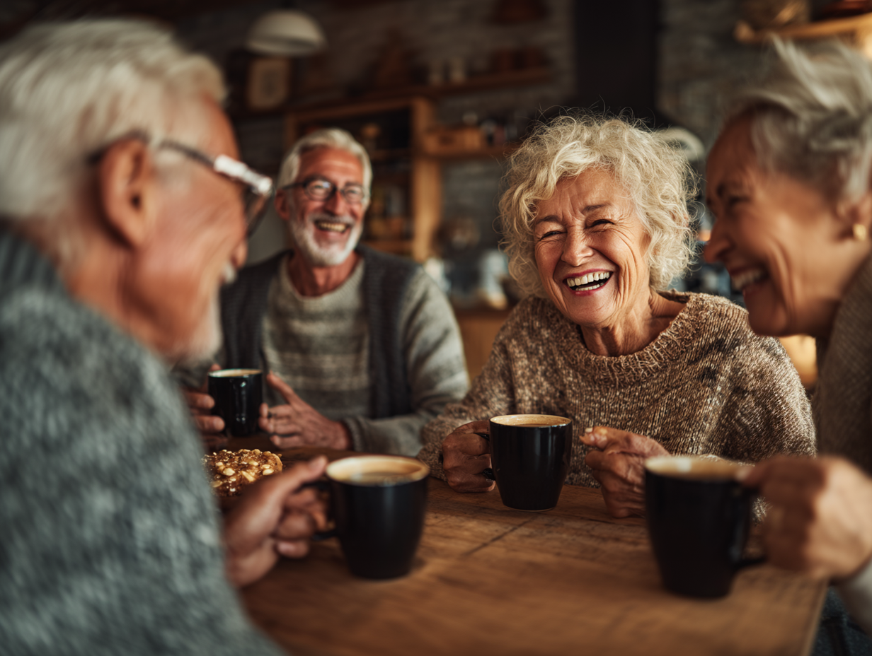 Gruppo di persone anziane socializzano e si divertono insieme